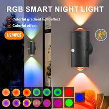 LiHangStar 1/2/4pcs RGB Gradient Black Night Light, Dimmable Indoor Wall Lamp, Rechargeable LED With Motion Sensor, Suitable As Decor Light, Magnetic Cabinet Light For Entryway, Bedside, Desk, Wardrobe, Gaming Room - RGB Sensor Night Light - View 2
