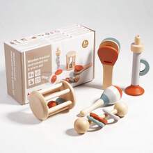 5件套儿童早教奥尔夫打击乐套装，包含笼铃、沙锤、迷你喇叭、婴儿抓握摇铃、木制音乐玩具，适合18-36个月的宝宝，音乐启蒙早教礼盒 - 彩色 - 查看 7