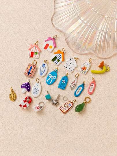 1pc Fashionable Cartoon Cute Stainless Steel Pendant, Including House, Fox, Bow, Sword, Flower, Mushroom, Star, Snake, Teacup, Daffodil And More, 18K Gold Plated, Showcasing Feminine Charm, Suitable For DIY Jewelry, Necklace, Bracelet, Earrings, Keychain, Bag Accessories, Women's Jewelry Gifts, Wallet Decor, Pendant, DIY Supplies