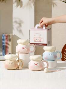 Creative Minimalist Cartoon Cute Ceramic Couple Milk Coffee Mugs, 401-500ml Large Capacity, Microwave & Dishwasher , Afternoon Tea Cup - Multicolor - View 4