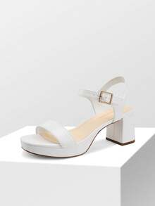 Comfortable Platform Chunky Low Heeled Sandals For Teenagers, Open Toe Buckle Decor Ankle Strap Summer Sandals - trắng - Xem 2