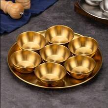 8pcs Stainless Steel Sauce Bowls With Tray Set, Durable 10-Inch Plates And 3.3-Inch Dipping Dishes, Elegant Modern Dinnerware Set, Suitable For Tapas/Sushi/Appetizers/Desserts, Wedding/Christmas/Thanksgiving/Party Supplies - Multicolor - View 1