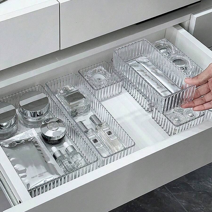 Bộ 10 hộp đựng mỹ phẩm bằng acrylic trong suốt - Đa chức năng, không cần nguồn điện, dùng để đựng đồ trang điểm, chăm sóc da và sản phẩm làm đẹp trên bàn làm việc và trong ngăn kéo. - mô hình tinh thể trong suốt - Xem 1