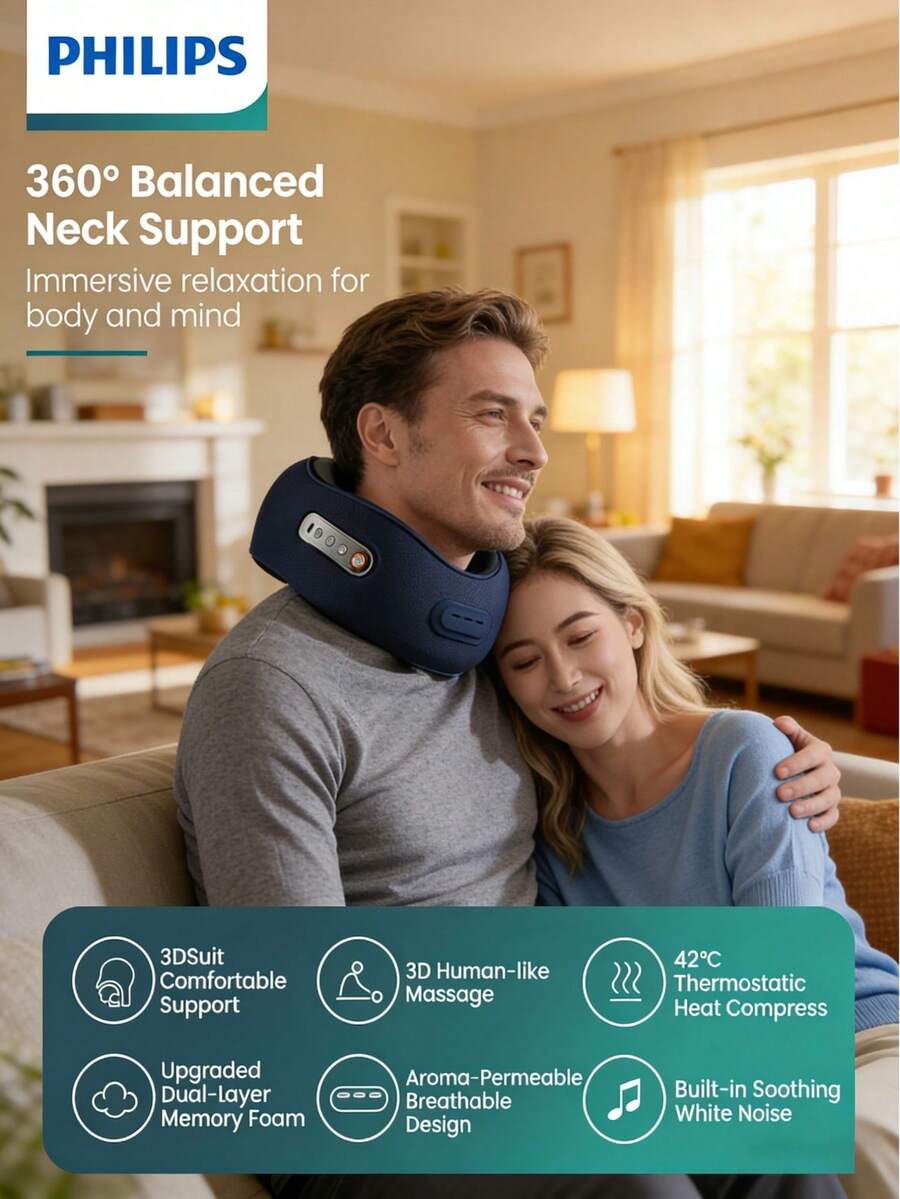 PHILIPS 飞利浦电动颈部按摩器,3D 人性化按摩,360° 颈部支撑,热疗功能,缓解疼痛,放松身心,是馈赠亲友的理想之选。 - 彩色 - 查看 1