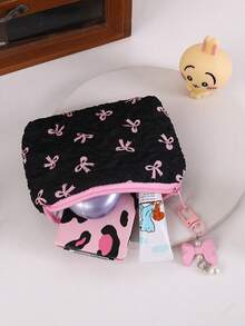 1pc Bowknot Makeup Bag, High-Quality Coin Purse, Mini Lipstick Cosmetic Bag, Earphone Card Holder - Multicolor - View 3