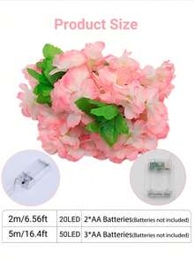 1串20颗LED灯，5/2米长人造樱花藤蔓装饰灯，电池供电（不含电池），适用于圣诞节、婚礼、生日、母亲节、情人节和儿童房装饰，人造樱花串灯，LED樱花藤蔓灯，悬挂式绣球花藤蔓花环，丝绸花灯 - 粉 - 查看 8