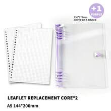 A5 Transparent Loose-Leaf Notebook Cover, 120 Pages, Minimalist Design, Detachable Spiral Binding, Water-Resistant, Notebook Accessories - Mauve Purple - View 6