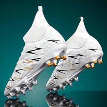 Giày bóng đá mới về, cổ cao, đinh dài, chống mài mòn, chống trượt, bám tốt, unisex dành cho người lớn. - trắng - Xem 1