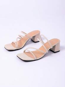 Mẫu sandal quai dày thời trang mới năm 2026 dành cho nữ, kiểu dáng mùa hè, có màu nâu, be, đen, hở mũi, gót cao, giày bệt da lộn gợi cảm. - Màu be - Xem 5