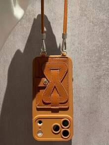 1pc Minimalist Wristlet Wallet Card Holder Phone Case Compatible With IPhone 7-17 Plus Models - Brown - View 2