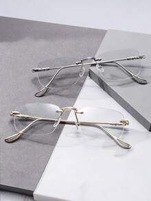 一副男女通用时尚无框眼镜，透明镜片，打造复古风格，透明眼镜配饰，适合日常生活、办公阅读、看电视、玩游戏、手机装饰等场合。 - 多色 - 查看 4