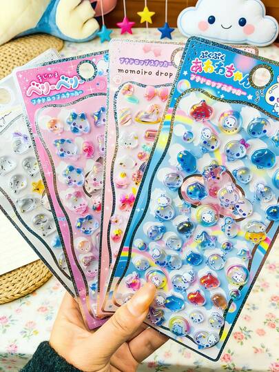 Hình dán pha lê hoạt hình 3D dễ thương, hình dán nhựa dẻo phồng màu trắng và xanh Kawaii chủ đề Kawaii dùng cho sổ tay, album ảnh, ốp điện thoại, đồ thủ công DIY, quà tặng văn phòng phẩm Kawaii cho bé gái, trẻ em và thanh thiếu niên. Trang trí nhà cửa, trang trí tiệc.