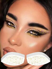 6 Sheets Glitter Easy Eyeshadow Tattoo Stickers Gold Press On Eyeshadow Sparkle Eye Makeup Patches Waterproof Glitter Eye Tattoos For Summer Festival Mother's Day Wedding Easter Party Supplies - Gold - View 8