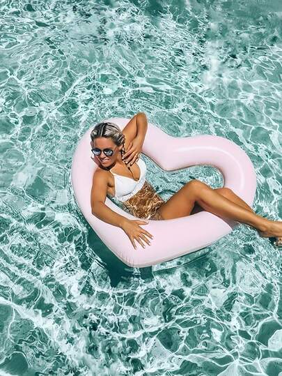 1 pieza Anillo de natación en forma de corazón de color rosa claro creativo de 90-120CM, accesorio para fotografía, decoración de fiesta, verano, playa y piscina para niños y adultos