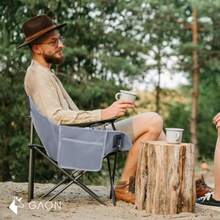 GAON. Silla Plegable para Camping Pesca Playa y Exteriores de Lona Impermebale Ligera- Silla para Exterior Ergonomica con Estructura de Acero y Funda Transportadora Gris Azulado - Gris Azulado - Ver 3