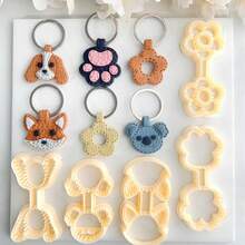 Sewing Keychain Clay Cutter, Cat Paw Leather Keychain Clay Cutting Machine Sewing Keychain Polymer Jewelry Clay Cutter, Soft Pottery Jewelry DIY Mold - Yellow - View 1