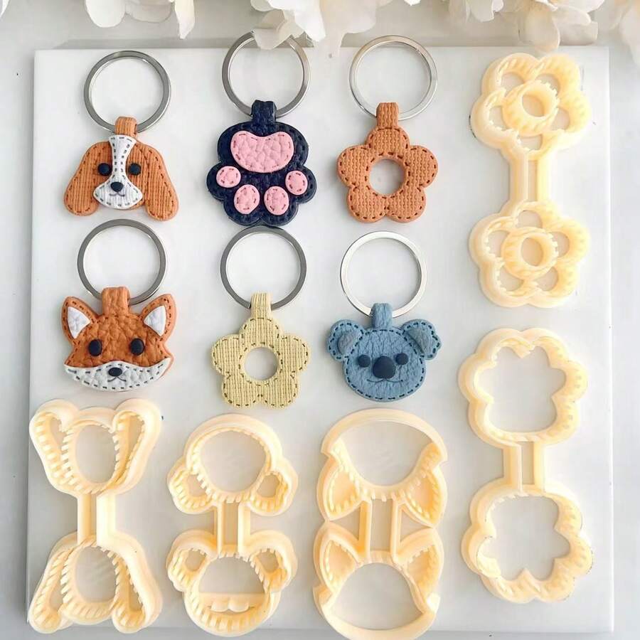 Sewing Keychain Clay Cutter, Cat Paw Leather Keychain Clay Cutting Machine Sewing Keychain Polymer Jewelry Clay Cutter, Soft Pottery Jewelry DIY Mold - Yellow - View 1