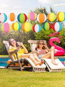 6pcs Beach Ball & Paper Lantern Decor - Summer Hawaiian Theme Hanging Decorations Suitable For Home, Birthday, Outdoor, Indoor, Office - Multicolor - View 2