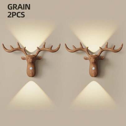 Wireless LED Motion Sensor Wall Light - Deer Head Indoor Motion Sensor Wall Lamp, USB Rechargeable 1200mAh Sensor Night Light, Suitable For Office/Bedroom/Staircase, Christmas/Halloween Room Decor