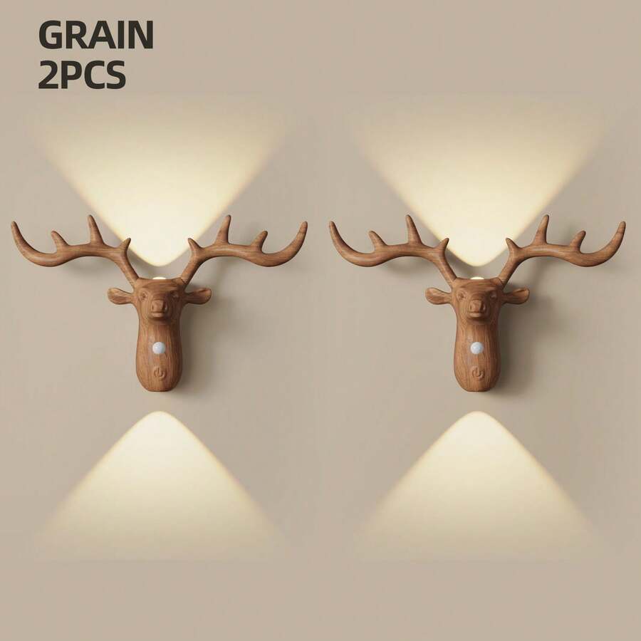 Wireless LED Motion Sensor Wall Light - Deer Head Indoor Motion Sensor Wall Lamp, USB Rechargeable 1200mAh Sensor Night Light, Suitable For Office/Bedroom/Staircase, Christmas/Halloween Room Decor