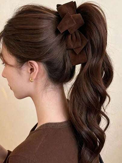 1pc Premium Velvet Multi-Layer Bow Banana Clip, Women's Back Of The Head Hair Clip, Ponytail Clip Hair Accessory, Women's Layered Ribbon Hair Clip, Ponytail Accessory Hair Clip, Birthday, Christmas, New Year, Valentine's Day, Very Suitable For Mother's Day Couples ﻿