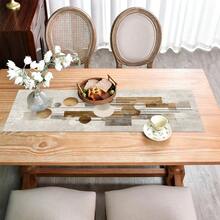 1pc Modern Geometric Color Block Table Runner, Distressed Linen Texture Luxury Dining Table Cloth, Suitable For Wabi-Sabi Style Living Room Decor - Champagne - View 6