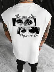 FRACTYR Men's Casual Black & White Figure Street Style Sleeveless T-Shirt, Versatile Daily Fashion - White - View 1