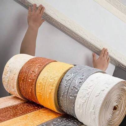 1 pieza 2,3 metros/90,55 pulgadas Zócalo 3D autoadhesivo de espuma, adecuado para el hogar, rodapié de techo, protección de esquinas de la sala de estar, moldura 3D estereoscópica para interiores y exteriores, fondo de TV, marco de decoración DIY, papel tapiz autoadhesivo anticolisión