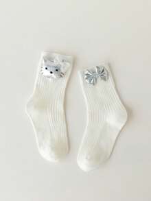 1/5双 3D立体花朵荷叶边公主女婴袜子 - 彩色 - 查看 1