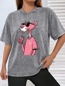 The Latest American-Style 100% Cotton T-Shirt Suitable For Both Men And Women. Featuring A Fun Retro Pink Leopard Print Cartoon Letter Pattern. This Is A Street-Style Korean Version Of Comfortable And Retro Fashion For Daily Commuting And Versatile Clothing That Fits The Y2k . It Is A Regular, Niche Punk-Style Black Round-Neck Short-Sleeved Washed T-Shirt With A Relaxed Fit. This Is A Washed Retro Series Of Comfortable Cotton T-Shirts, Easily Creating Retro Casual Clothing. It Is Suitable For Daily Commuting, Casual Outings, Music Festivals, And Daily Wear. Classic Retro Style. Men's Printed T-Shirt, Women's Printed T-Shirt, Couple's Outfit. - 灰色 - 查看 8