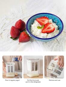 Meoky Colador de yogur reutilizable con malla súper fina y tapa - Filtro multiusos para yogur, queso y leche de soja, fácil de limpiar, adecuado para uso doméstico y de restaurante - Blanco - Ver 5