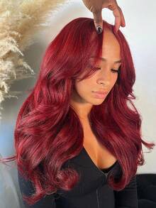 250% Density 99J Burgundy 13x4 Lace Front Wigs Human Hair Pre Plucked With Baby Hair Body Wave HD Transparent Lace Front Human Hair Wigs For Women Ear To Ear Long Hairline - S99J - 查看 8
