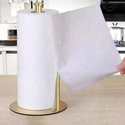 طقم حامل مناديل المطبخ من الفولاذ المقاوم للصدأ مع قاعدة ثقيلة - تخزين على سطح المكتب ثقيل الوزن، حامل فيلم بلاستيكي، تصميم موفر للمساحة، مناسب لتخزين المناديل والورق الصحي والفيلم البلاستيكي، مناسب للمطبخ والحمام وغرفة المعيشة، أدوات تخزين رأسية حديثة ومتينة