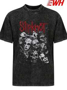 1 PcsBand Rock American Retro Washed Short Sleeve T-Shirt Men's And Women's Cotton Crew Neck Pullover Half SleeveDG004210g 100% Cotton,The Patterns Are All Printed. Unisex. - 黑色 - 查看 3