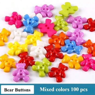 100 chiếc cúc hình gấu nhỏ nhiều màu sắc, bề mặt bóng, đồ dùng thủ công DIY, thích hợp cho may vá, làm sổ lưu niệm và các dự án sáng tạo, đồ dùng may vá thủ công.