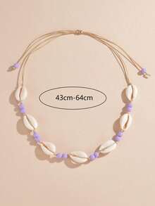 1pc Personalized Beaded Shell Adjustable Necklace, Beach Style For Women, Suitable For Vacation, Party And Daily Wear - Mauve Purple - View 3