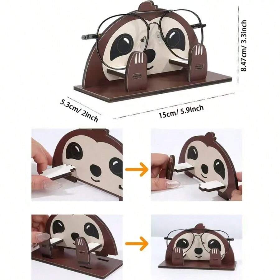 1pc Creative Animal Shaped Fashion Glasses Storage Rack, Detachable Wooden Desktop Eyeglasses Display Stand, Animal Shaped Glasses Organizer, Vanity Eyewear Holder - Animal - View 1