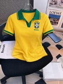 Brazil Polo Shirt, Short Sleeve - Yellow - View 1