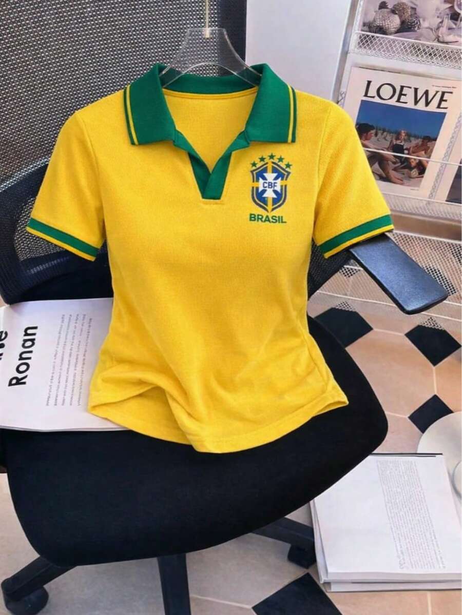 Brazil Polo Shirt, Short Sleeve - Yellow - View 1