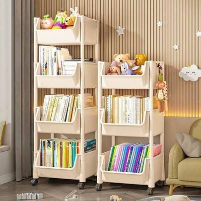 Kệ lưu trữ di động nhỏ gọn, kệ đựng đồ chơi nhiều tầng đặt sàn, giá sách có bánh xe cho phòng ngủ trẻ em, kệ lưu trữ di động - Kệ lưu trữ nhiều tầng bằng nhựa màu trắng, thích hợp cho phòng khách, phòng ngủ hoặc ký túc xá - Lý tưởng để sắp xếp sách vở.