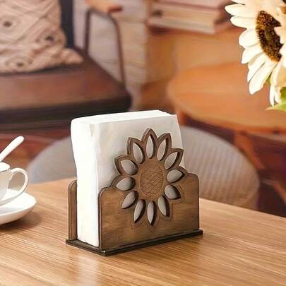 Portanachos de madera hecho a mano con diseño de girasol - Dispensador de servilletas de estilo bohemio para comedor, cocina o sala de estar, decoración de cocina, portanachos, accesorios de cocina, estilo rústico