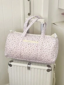 大容量菱形图案旅行包，可爱周末度假收纳包，蝴蝶结印花旅行手提包，轻便可水洗孕妇住院包（带肩带），实用行李包，过夜包，时尚波士顿包，健身包，瑜伽包 - 彩色 - 查看 5