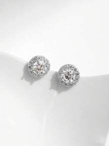 Luxury Fully Paved White Diamond Silver Earrings, Versatile For Casual, Travel, Party Wear - White Gold - View 4