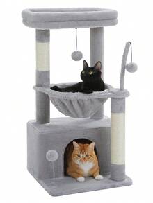PAWZ Road 33'' Cactus Cat Tree, Cat Tower For Indoor Cats With Large Cat Condo, Cat Scratching Post For Cats With Deep Hammock& Cozy Top Perch, Grey - 灰色 - 查看 10