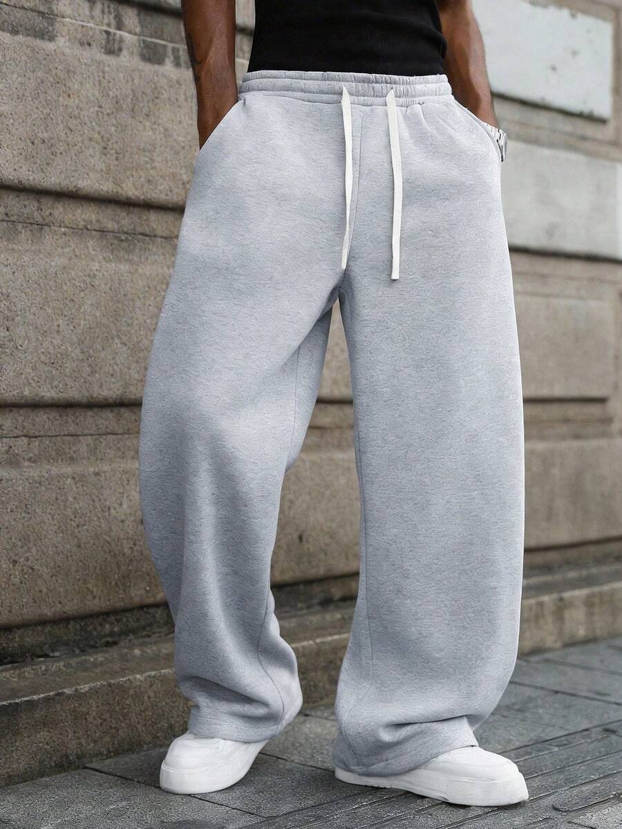 Spring And Autumn New Men's Long Pants - Solid Color, Glossy Surface, Casual And Sporty, Regular Size, Elastic Waist With Drawstring, Pockets, Suitable For Outdoor Camping, Vacation And Travel, Men's Straight-Leg Pants.Gifts For Boyfriend, Easter Gifts(If You Want A Looser, Longer Style, Choose One Size Up.) - 淺灰色 - 查看 1