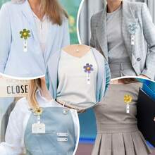 1pc Id Badge Holder Flower Easy Pull Buckle Nurse Medical Workplace Office Expansion Badge Clip - a - View 4