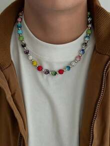 1pc Bohemian Style Colorful & Faux Pearl Beaded Necklace, Luxurious & Elegant Vacation, Party, Casual, Street Style, Wedding, Couples, Hiphop, Festivals, Birthdays, Versatile Beaded Necklace (Beads Color Random) - 項鍊 - 查看 10