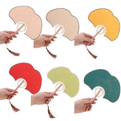 Quạt tròn Ginkgo sáng tạo, quạt giấy gạo hai mặt dùng để vẽ thư pháp, đồ thủ công tự làm, đồ trang trí.