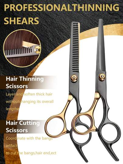 2pcs Professional Barber Shears - Hair Cutting Scissors Hair Thinning Scissors For Men, Women - Perfect For Hair Cutting And Trimming