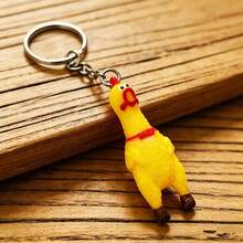 1 pieza Llavero de pollito chillón, llavero de goma personalizado con broma divertida y novedad, llavero de estrés con diseño de pollito de dibujos animados, accesorio para llaves de coche, billetera, mochila y bolso - Multicolor - Ver 2